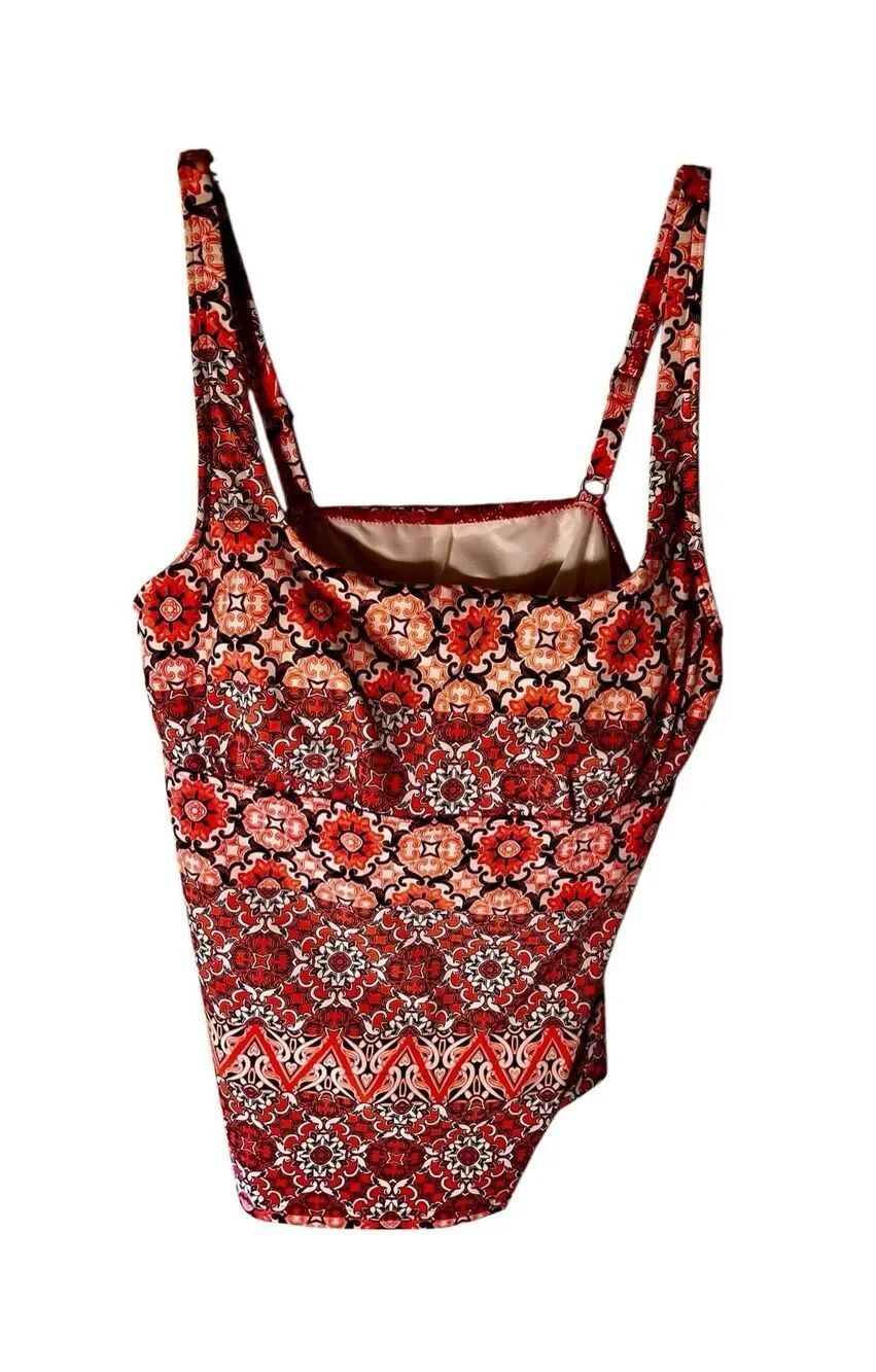 Lands End Tankini Top Size10PShelf Bra Padded Underwire Swim Top Pink Floral